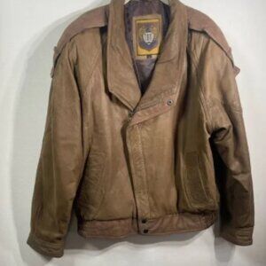 IOU Vintage 90s Leather Bomber Jacket for Men Brown, Size XL